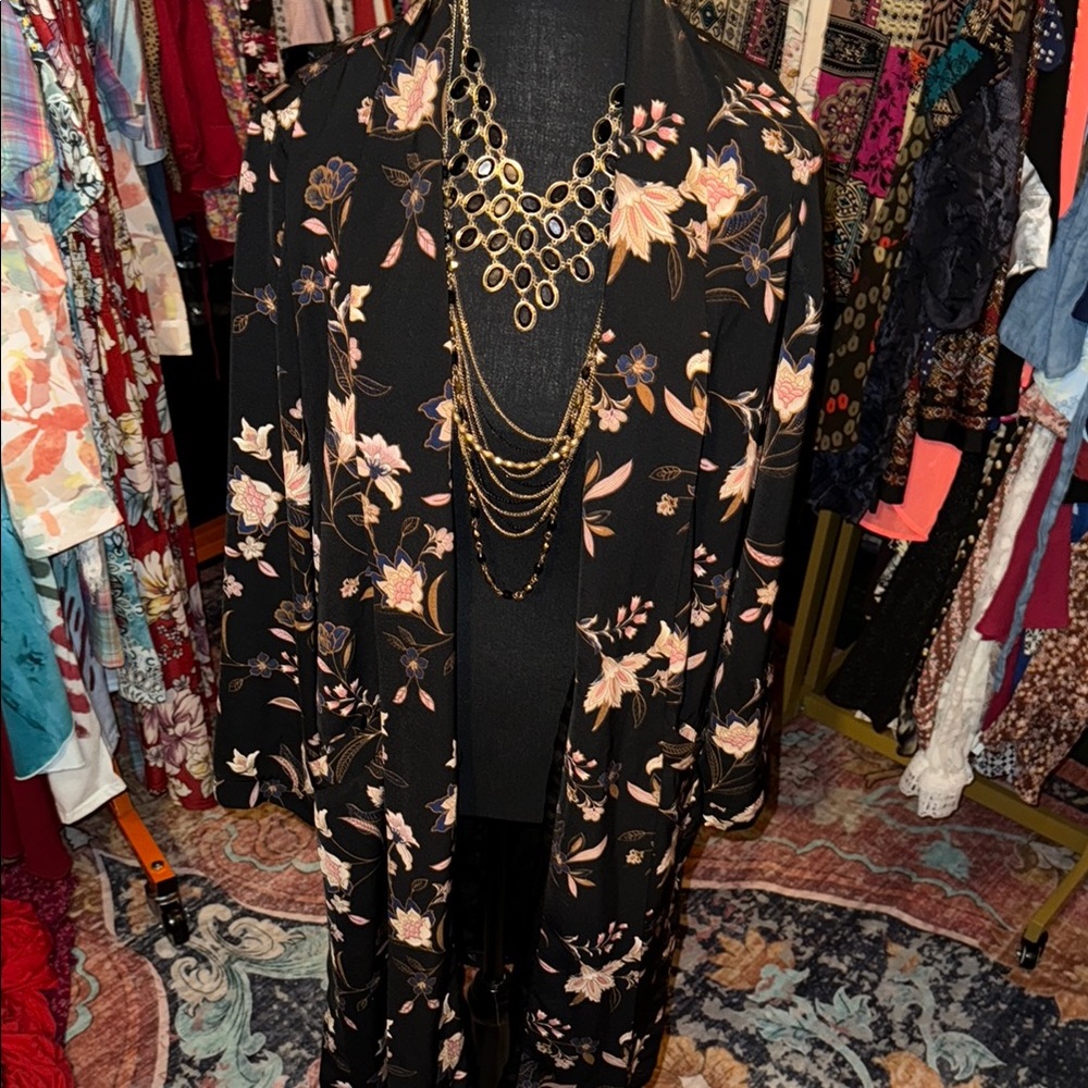 DR2 Black Kimono with Floral Accents